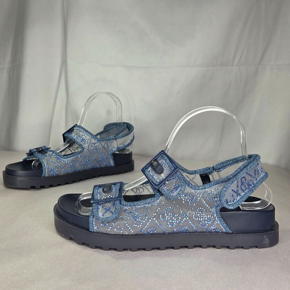 GUESS Blue Frella Two Band Embellished Footbed Sandals